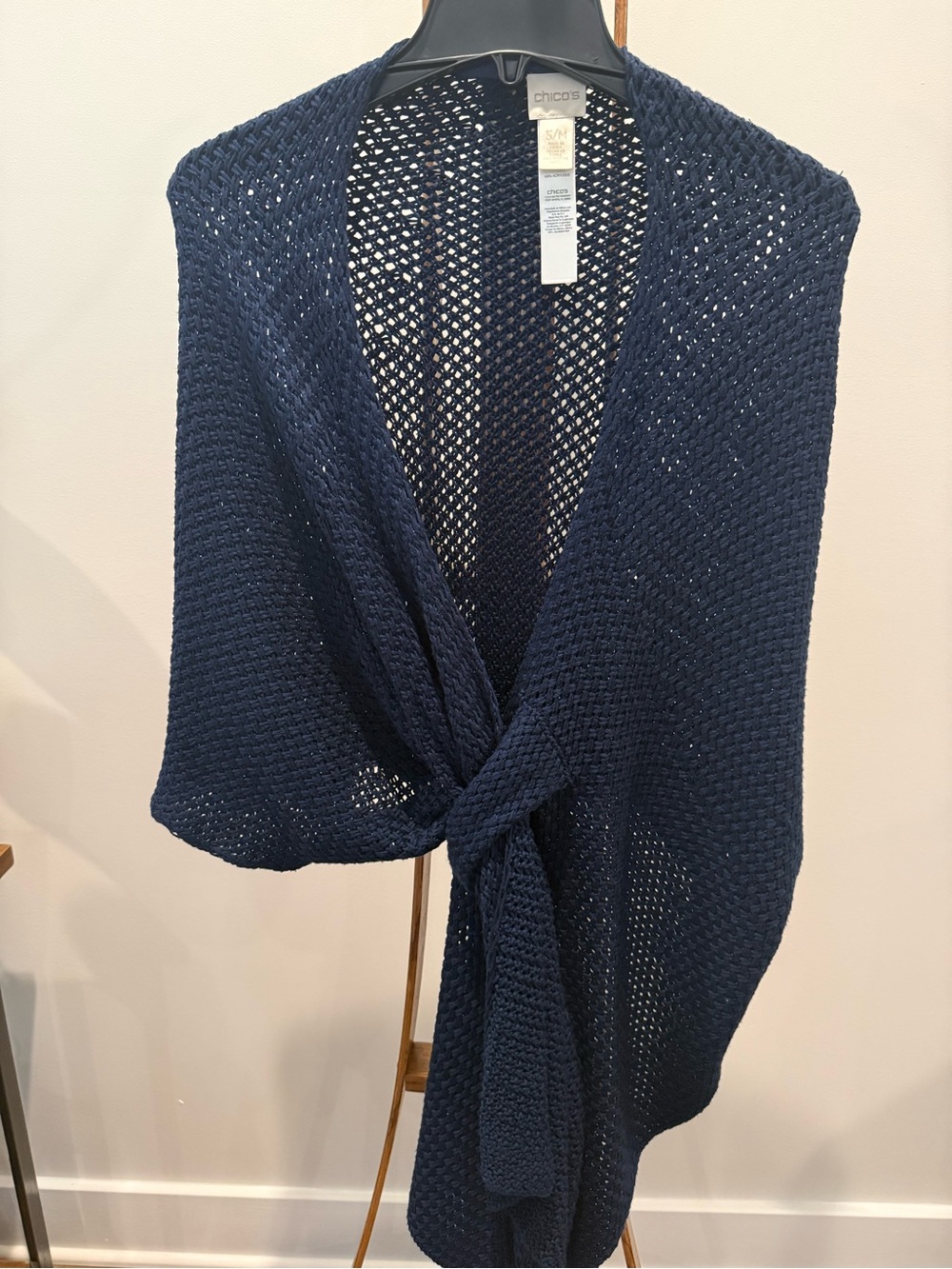 Chico's Navy Open-Knit Tie-Front Poncho